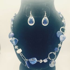 Blue gemstone necklace and earrings set